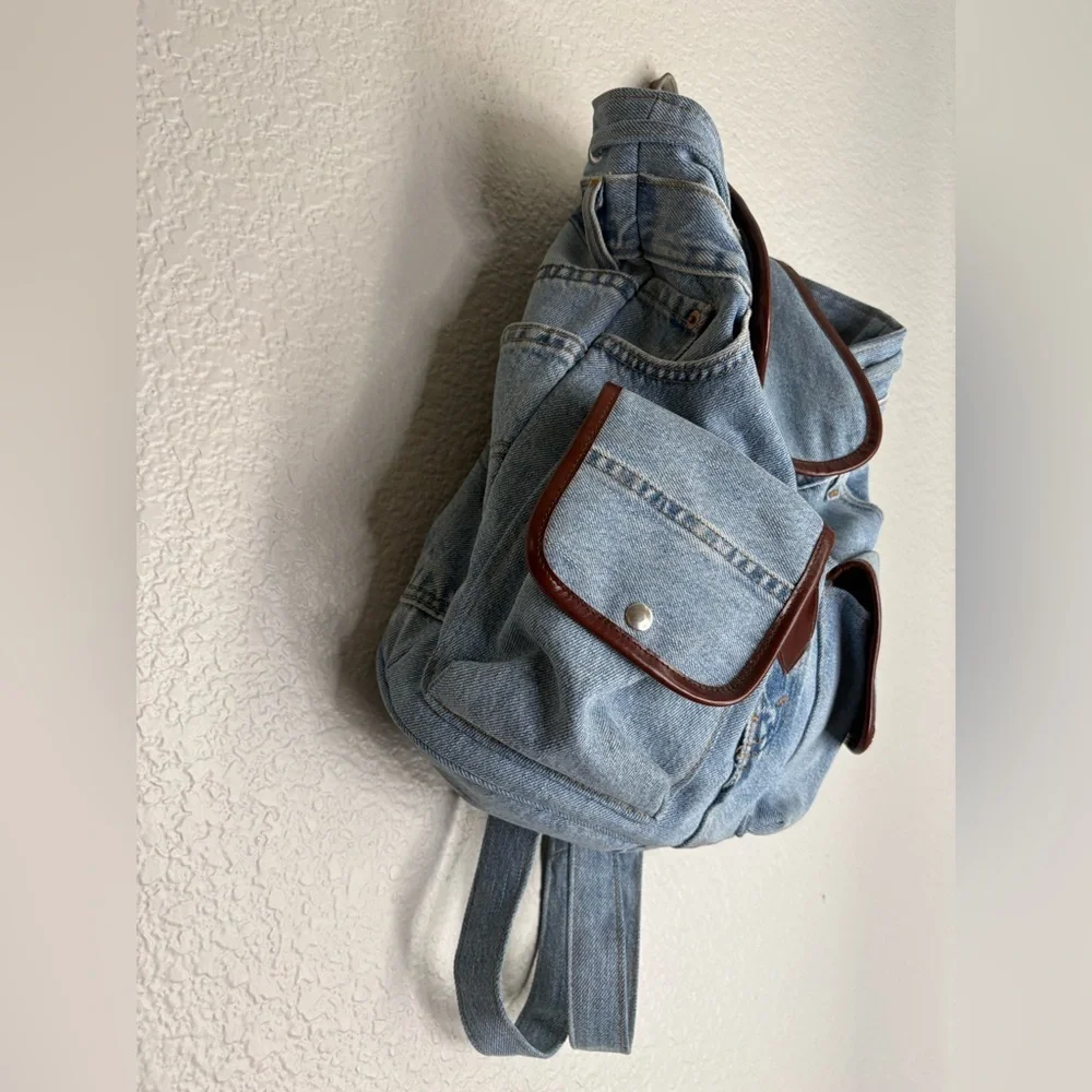 Vintage Levi’s Denim Rucksack Custom Made Backpack Bag Light Wash Handmade Y2K